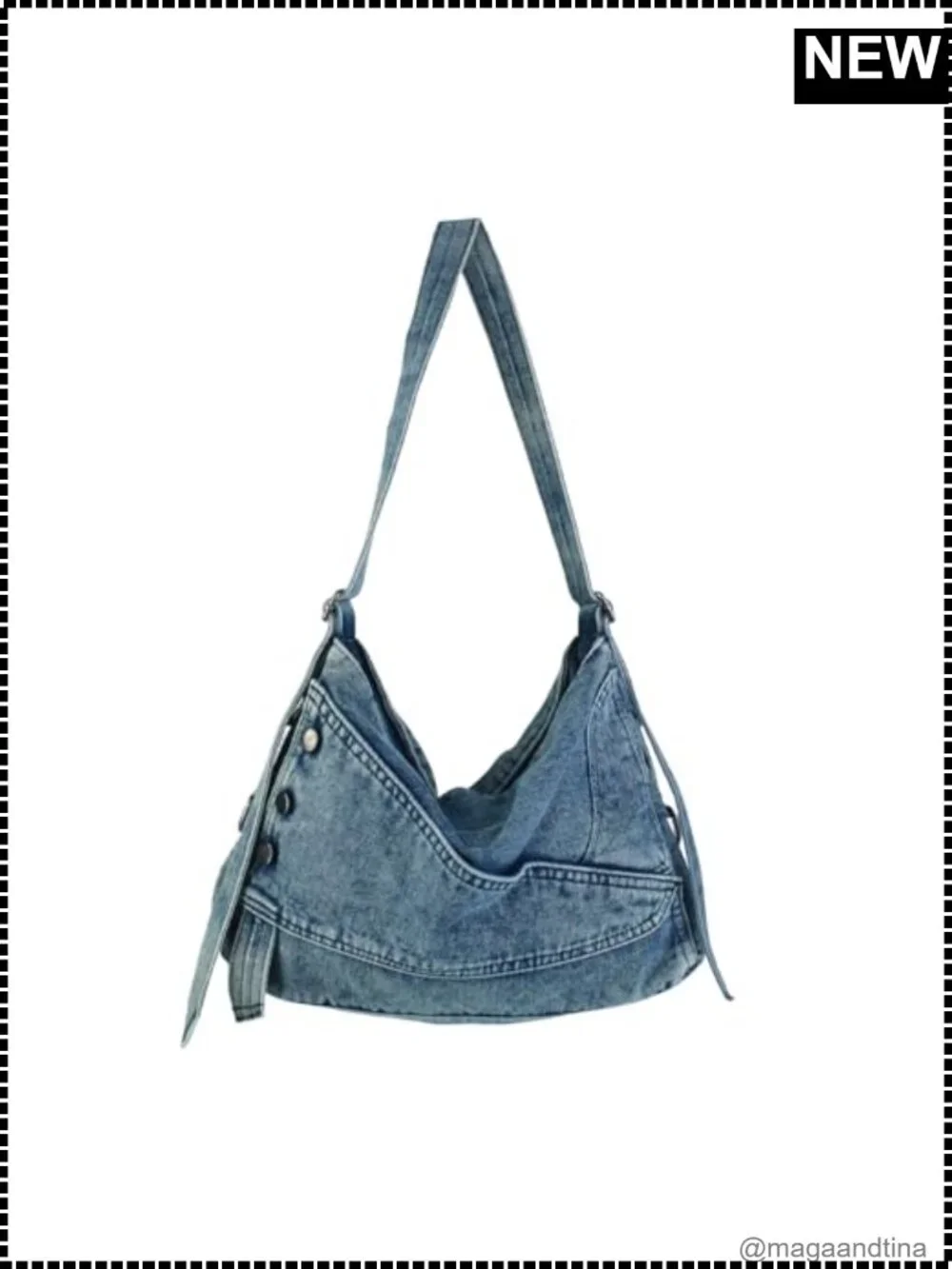 Denim Hobo Shoulder Bag Large Tote Adjustable Strap Crossbody Purse